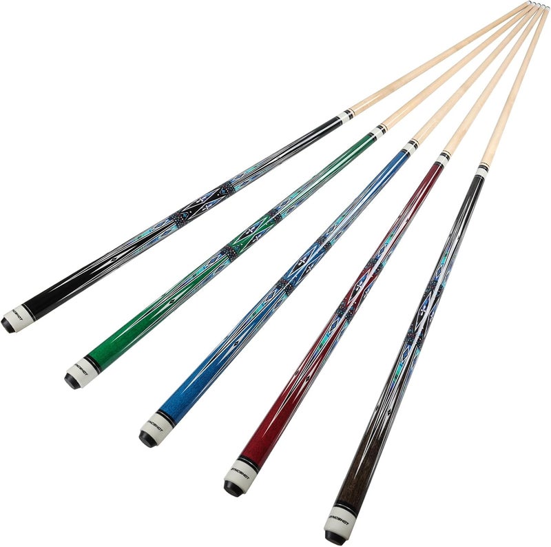 SYNCSHOT Store Pool Cues Set of 5 / 1, Pool Sticks for Adults 58 Inch 18 19 20 21Oz Maple Wood Billiards Cue Sticks, 5 Different Colors For Professional Billiard Players Bars Home Hall Table Sport - Image 1
